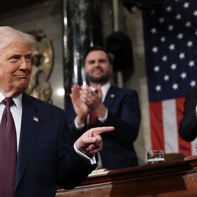 WASHINGTON, DC - MARCH 04: U.S. President Donald Trump addresses a joint session of Congress at the U.S. Capitol on March 04, 2025 in Washington, DC. Vice President JD Vance and Speaker of the House Mike Johnson (R-LA) applaud behind him. President Trump was expected to address Congress on his early achievements of his presidency and his upcoming legislative agenda. Win McNamee/Getty Images/AFP (Photo by WIN MCNAMEE / GETTY IMAGES NORTH AMERICA / Getty Images via AFP)