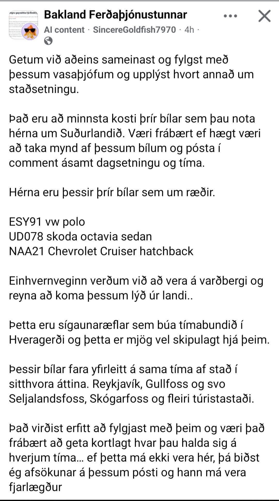 Kvörtun inn á Bakland ferðaþjónustu