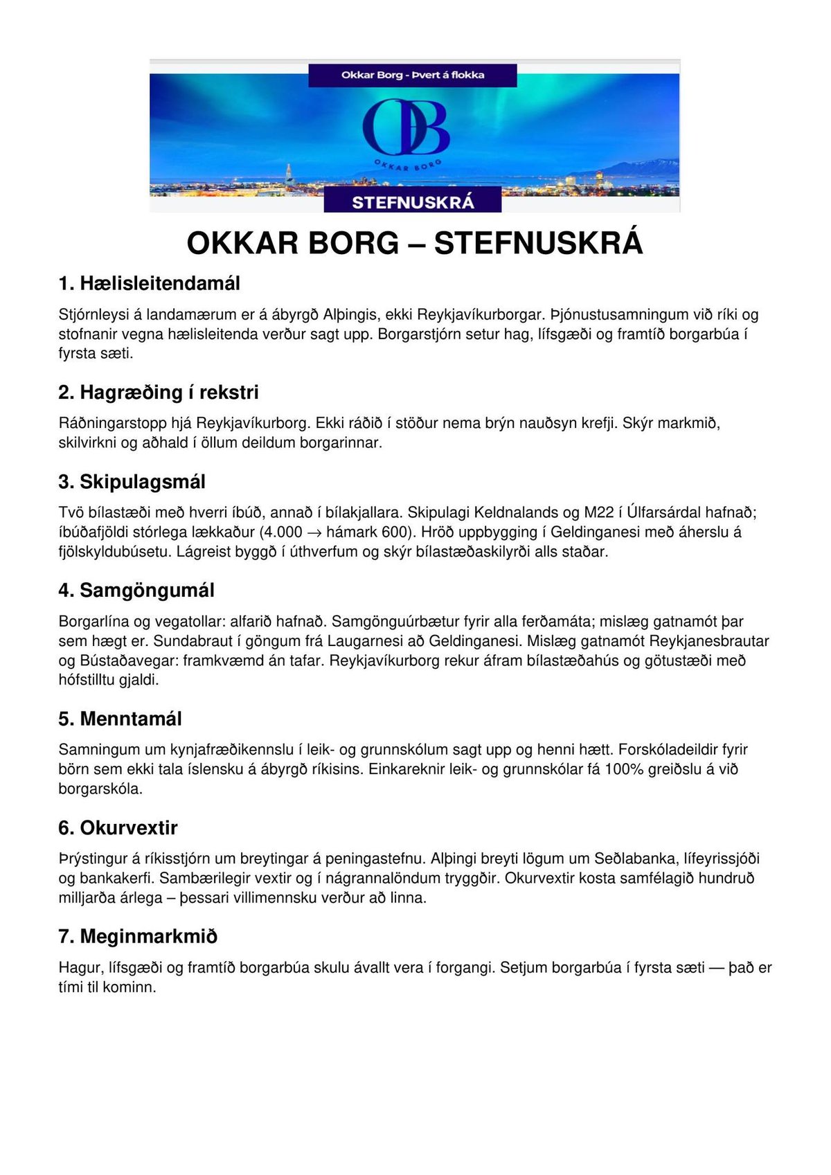 Okkar Borg kosningaloforð