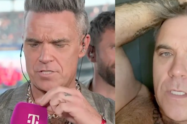 Robbie Williams útskýrir hvíta efnið í beinni