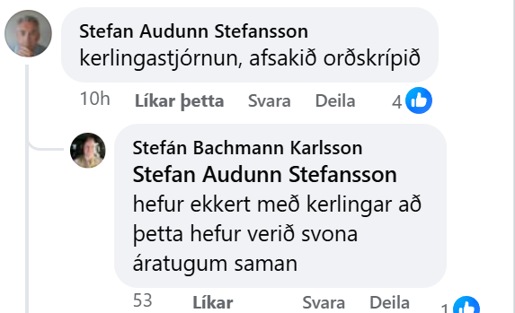 Athugsemd inn á FB