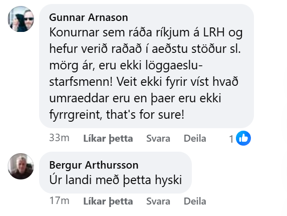 Athugasemd inn á FB