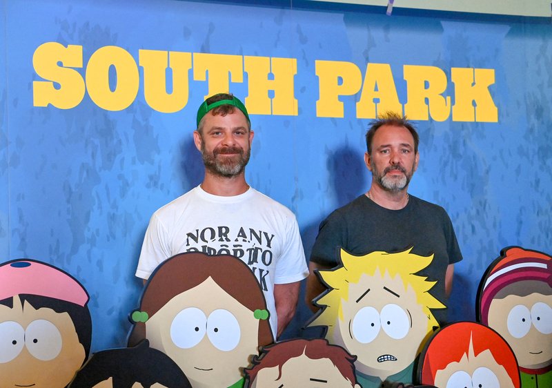 SAN DIEGO, CALIFORNIA - JULY 24: (L-R) Matt Stone and Trey Parker attend Paramount+’s South Park In San Diego event during 2025 San Diego Comic-Con on July 24, 2025 in San Diego, California. Jon Kopaloff/Getty Images for Paramount+/AFP (Photo by Jon Kopaloff / GETTY IMAGES NORTH AMERICA / Getty Images via AFP)