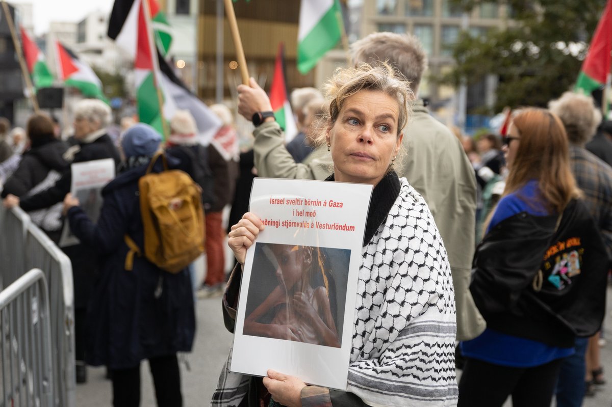 Félagsmenn félagsins Ísland Palestínu mótmæla við stjórnarráðið
