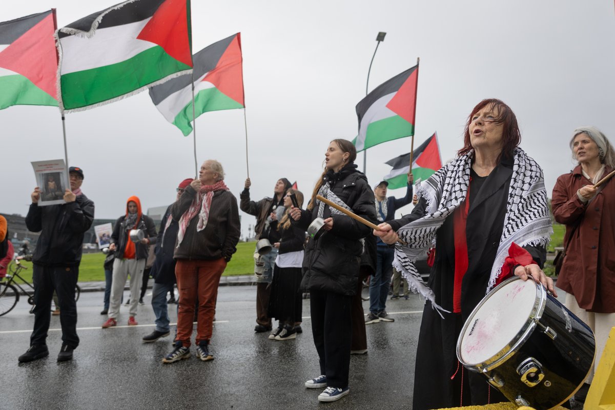 Félagsmenn félagsins Ísland Palestínu mótmæla við stjórnarráðið