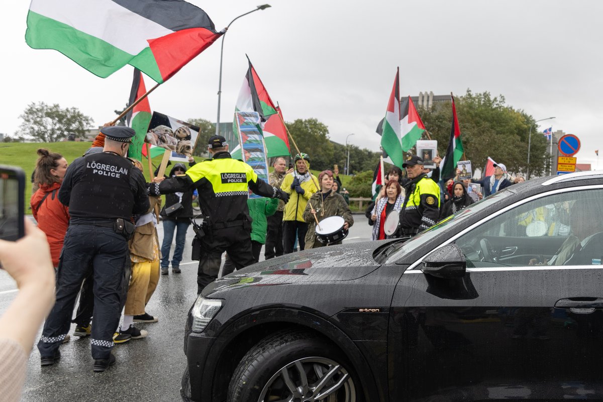 Félagsmenn félagsins Ísland Palestínu mótmæla við stjórnarráðið