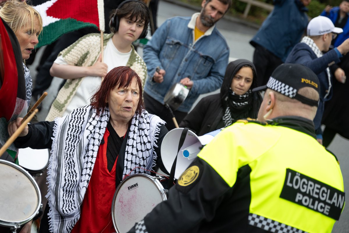 Félagsmenn félagsins Ísland Palestínu mótmæla við stjórnarráðið