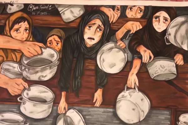 Sextán ára stúlka á Gaza lætur pensilinn tala fyrir börnin