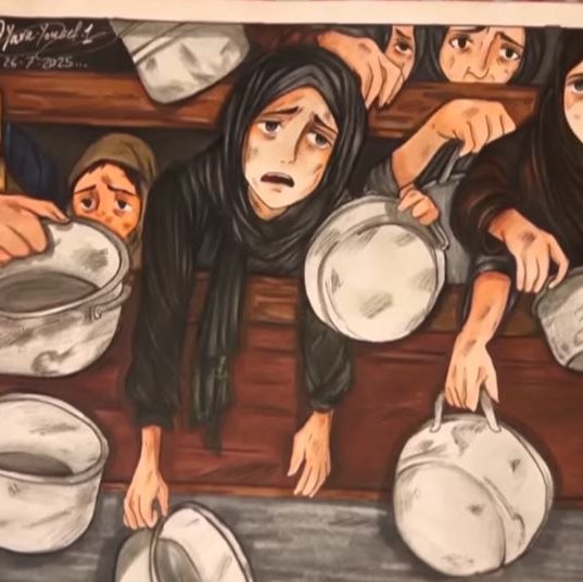 Sextán ára stúlka á Gaza lætur pensilinn tala fyrir börnin