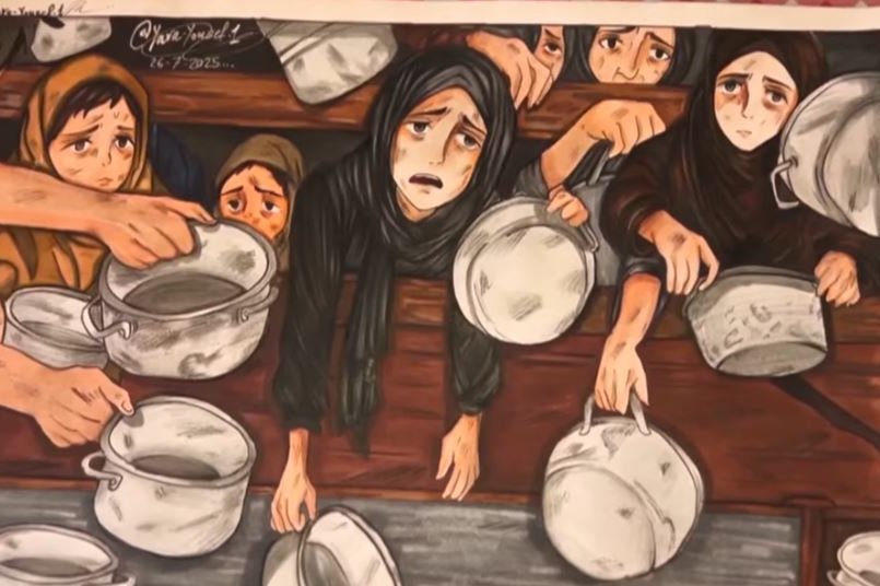 Sextán ára stúlka á Gaza lætur pensilinn tala fyrir börnin