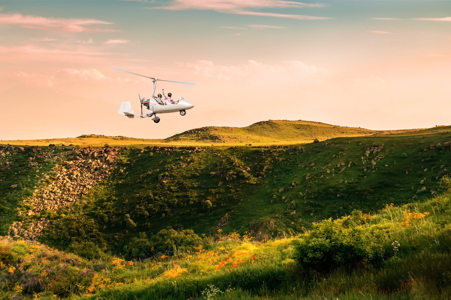 Lítil þyrla nauðlenti á akri